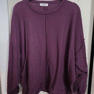 Zenana Outfitters Women's Plum Waffle Knit Sweatshirt